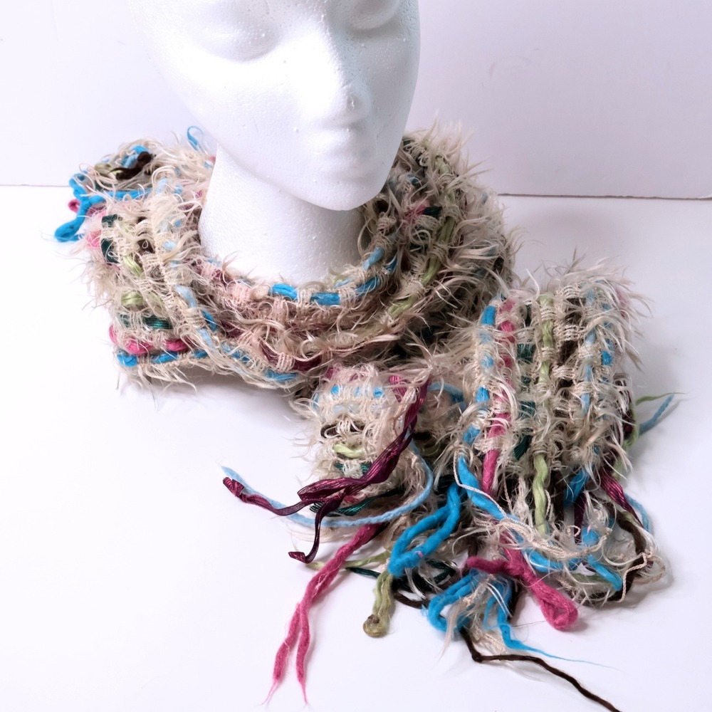 Hand Knit Eyelash Rectangle Scarf Fringe Boho Fairy Grunge Y2K Indie Sleaze